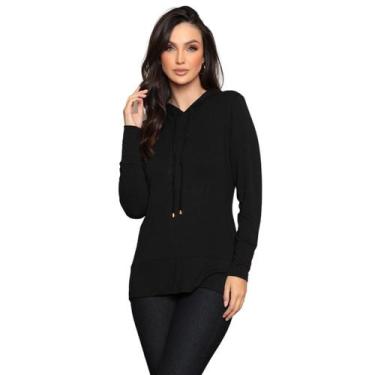 Imagem de Blusa Feminina Manga Longa com Touca - Docce Mulher, Preto, GG, Femini