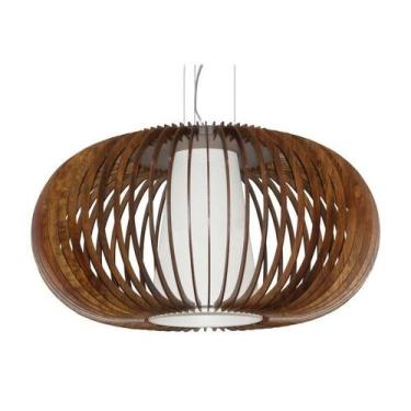 Imagem de Lustre Pendente Ripado 75cm 1xE27 em Madeira Imbuia - FOXLustres