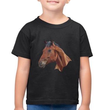 Imagem de Camiseta Algodão Infantil Cavalo Arte Mosaico - Foca na Moda, Preto, 1
