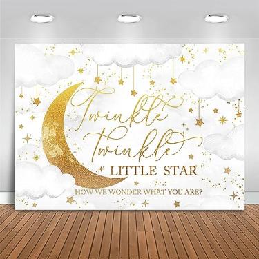 Imagem de Fitumiw Twinkle Twinkle Little Star Género Neutro Pano de Fundo 2 x 1,5 m Nuvens Cinzentas Revelação de Género Fundo de Chá de Bebé Decorações de Festa Lua e Estrelas Menino ou Menina Banner Photo