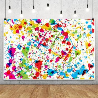 Imagem de Leowefowa Pano de fundo para fotografia de aniversário, 3 x 2,4 m, colorido, respingos, pintura, grafite, fundo para crianças, abstrato, aquarela, branco, faixa de festa, decoração de fotos