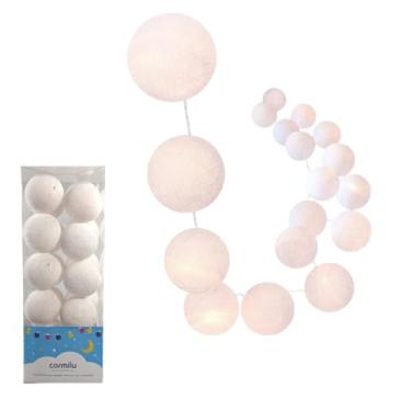 Imagem de Cordão de Bolinhas Variados Tamanhos e Cores, Branco, Rosa, Azul, Verde, Amarelo, Para Festa e Quarto Infantil, Luminária LED Bivolt Pilha, 10, 20 e 35 Luzes (Branco, 35 Bolas (4.2m))