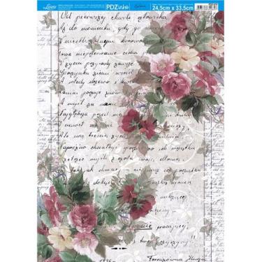 Imagem de Papel Decoupage Flores e Textos Pdz-019 24,5x33cm Litoarte