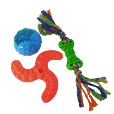 Imagem de Kit Pet Osso De Plástico + Bola C/ Luz + Boomerang - CRB