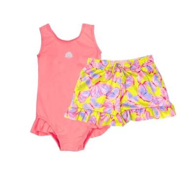 Imagem de Maiô Praia Infantil +Shorts Saída De Praia Menina ProteçãoUV - Fofotin