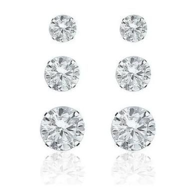 Imagem de Trio Brinco Prata 925 Pedra Zircônia 3mm 4mm 5mm - MPJoias