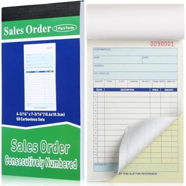 Imagem de Lincia 1 bloco de livros de pedidos de venda 2 partes sem carbono (branco/amarelo canário) recibo com cópias de carbono formulário de recibo fatura 50 conjuntos por livro (4,18 x 7,2 polegadas/10,6 x