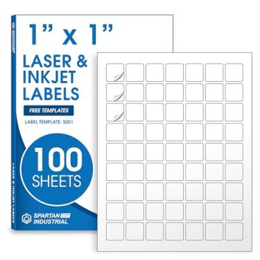 Imagem de Spartan Industrial Etiquetas de jato de tinta a laser quadradas imprimíveis - 2,5 cm x 2,5 cm - brancas, 100 folhas, 6300 etiquetas no total | Etiqueta multiuso ideal para códigos QR, etiquetas de