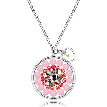 Imagem de Uloveido Colar com pingente de flor mandragora redondo para mulheres e meninas - Colar floral com pingente de coração e semente de mostarda para mulheres, presente de aniversário e dia das mães Y1787,