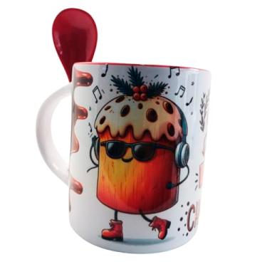 Imagem de Caneca com colher decorativa Gente que ama Chocotone com chaveiro