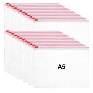 Imagem de M&G Pacote com 24 envelopes de poliéster com zíper, bolsas de plástico A5 com bolso de etiqueta, pastas de arquivo transparentes, sacos de lápis reutilizáveis para suprimentos de escritório em casa,