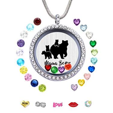 Imagem de Colar com pingente de mãe doce mamãe urso medalhão flutuante com 24 peças de pedras do mês de nascimento e berloques para mulheres e meninas, presente para a mãe