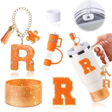 Imagem de AiScrofa Conjunto de acessórios de copo laranja de 6 peças para copo Stanley Cup de 850 g 1,134 g com alça, incluindo tampa de cobertura de palha e bota, tampa à prova de derramamento, pingente de