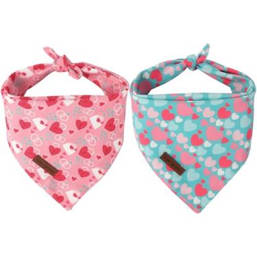 Imagem de Unique Style Paws Bandanas de Dia dos Namorados para cães, 2 peças, lavável, algodão, triângulo, amor, coração, cadeado, cachecóis para cães e gatos pequenos, médios e grandes