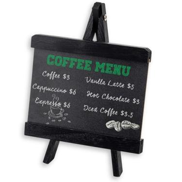 Imagem de Tablecraft Placa de lousa de mesa, moldura de madeira preta estilo cavalete, painel sanduíche dobrável de um lado, painel sanduíche de mesa, quadro de menu rústico, casamentos, cafés e restaurantes,