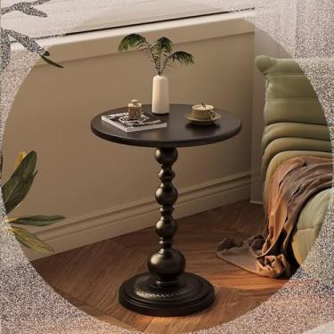 Imagem de Mesa de canto vintage para espaços pequenos, mesa lateral com pedestal de metal, mesa de destaque redonda, mesa de café exclusiva para sala de estar, quarto, varanda, preta, pequena