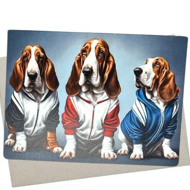 Imagem de Whitman and Daughter Cartão de aniversário Basset Hounds in Tracksuit (1 cartão premium, 12 x 18 cm) cartão de cachorro em branco para todas as ocasiões, como aniversário, obrigado ou pensando em você