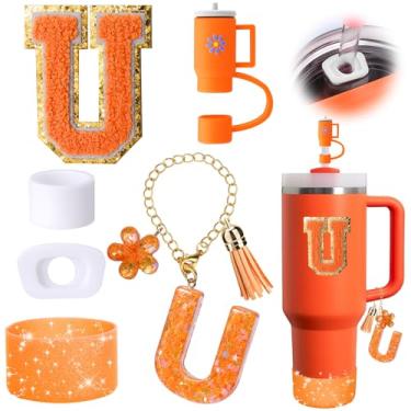 Imagem de Mity rain Conjunto de acessórios de copo laranja de 6 peças para copo Stanley Cup de 850 g 1,134 g com alça, incluindo tampa de cobertura de palha e bota, tampa à prova de derramamento, pingente de