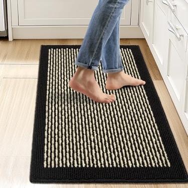 Imagem de Tyrot Tapetes de cozinha pretos para chão, antiderrapante, resistente à sujeira, polipropileno, tapete de cozinha lavável na máquina, tapete confortável para cozinha, lavanderia, pia, entrada, 51 x 81