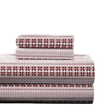 Imagem de Pointehaven Conjunto de lençóis de flanela de algodão 180 GSM - Twin XL, Isle Flake, vermelho (F180TXSHTSIF)