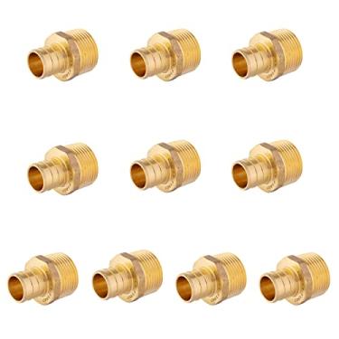 Imagem de Pacote com 10 adaptadores EFIELD Barb Crimp Pex 3/10.2 cm x 3/10.2 cm NPT macho adaptador NPT latão encaixe, ASTM F1807