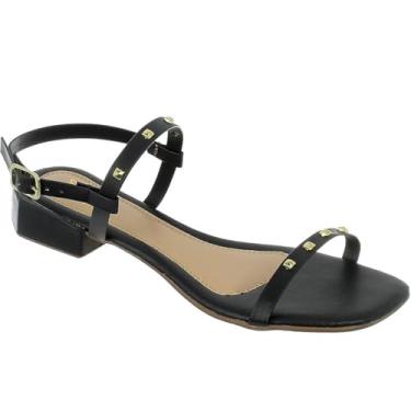 Imagem de Sandália Via Angel Feminina, Saltinho Baixo Quadrado, Tiras com Tachas (Preto, BR, Adulto, Numérico, 38)