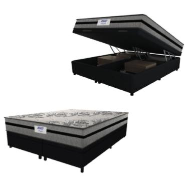 Imagem de Cama Box Baú Casal Queen Colchão Gazin Com Molas Ensacadas Rubi 158x198x73cm Suede Preto/Cinza