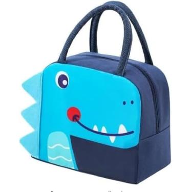 Imagem de Bolsa Térmica Infantil Lancheira Escolar Marmita com Alça e Estampas de Animais 3D - Ideal para Escola, Passeios e Lanches, Prática, Resistente e Charmosa (Dino Azul)