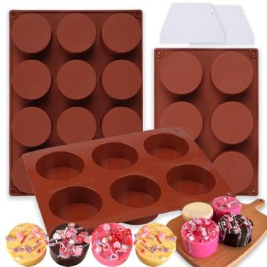 Imagem de SAGOOITS Conjunto de moldes de disco de bolo com 2 tamanhos diferentes de moldes de silicone cobertos de chocolate, pacote com 3 moldes de disco de bolo com 2 espátulas para oreos cobertos de