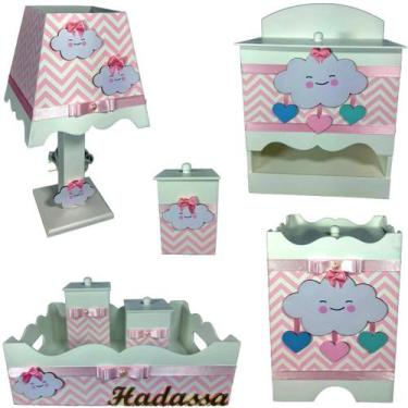 Imagem de Kit Higiene bebê Mdf menina 7 pçs - CHUVA DE AMOR ROSA CHEVRON - Flore