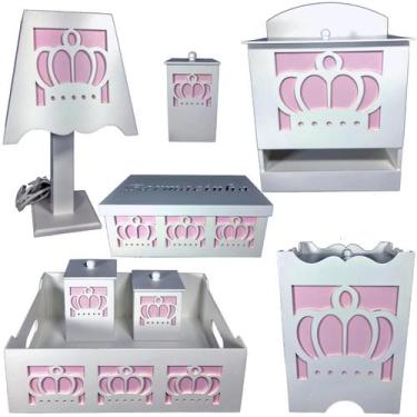Imagem de kit higiene bebe mdf decorado 8pçs - COROA MENINA - Flores para Mariae