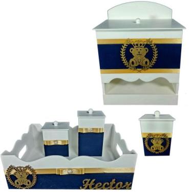 Imagem de Kit de Higiene de bebê madeira Mdf menino 5 pçs - AZUL MARINHO DE URSI