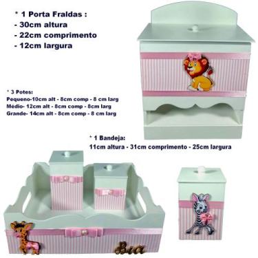 Imagem de Kit de Higiene de bebê madeira Mdf Meninas 5 pçs - SAFARI MENINA ROSA 