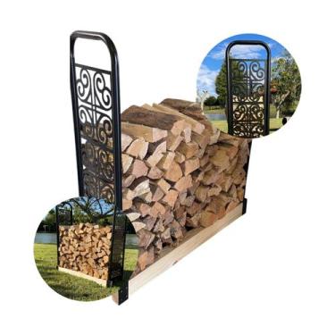 Imagem de Estante para Lenha Moderno Aço Galvanizado 0,32x1,06mt Preto - Montar 