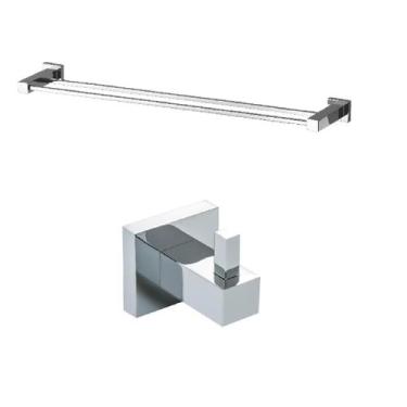 Imagem de Kit Cabide com Porta Toalha Duplo Cromado Premium Luxo - Fine Metais