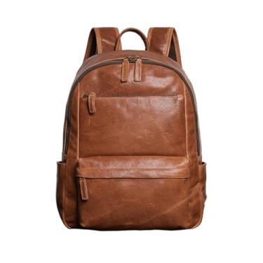 Imagem de Mochila masculina vintage para viagem ao ar livre mochila de couro bolsa para computador de 14 polegadas(Brown)