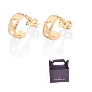 Imagem de Brinco Meia Argola Coração Banhado a Ouro Rommanel 527418, Dourado