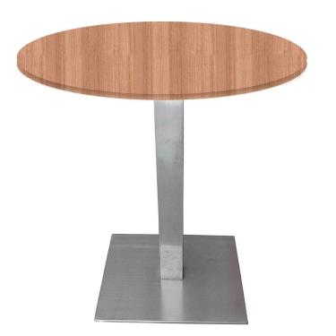 Imagem de Mesa Alpha Inox 73,50 cm (Alt) Base Quadrada Tampo MDP Redondo 80 cm (Larg) x 2,50 cm (Alt) Noce Naturalle