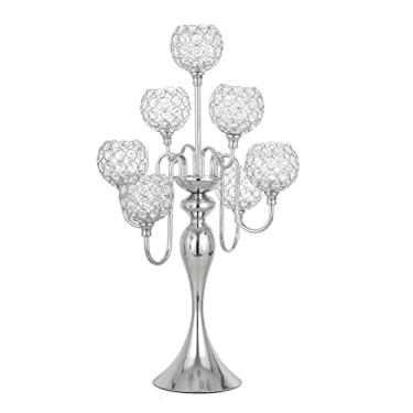 Imagem de LANLONG Castiçais prateados para mesa de centro de mesa, candelabro de cristal de 7 braços de altura, decoração de casamento, decorações de Natal, centros de mesa para jantares e eventos