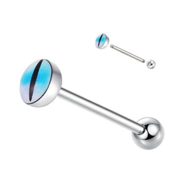 Imagem de Anel de língua com padrão de olho de cor gradiente para homens e mulheres, joia com barra perfurada de aço inoxidável, Standard, Aço inoxidável Resina, Sem Pedra Preciosa