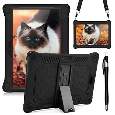 Imagem de DETUOSI Capa de silicone de 10 polegadas compatível com o tablet Dragon Touch Notepad K10/Max10, [caneta S e alças de mão] Capa protetora para tablet ZONKO 10.1, Hoozo 10, Winsing 10, Lectrus 10,1 polegadas, preta