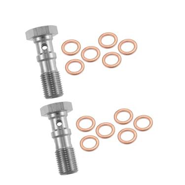Imagem de REPAIROCK 2 peças de aço inoxidável M10x1,25 rosca turbo linha de freio parafuso banjo com arruelas de cobre parafuso banjo duplo comprimento 30 mm peças de reposição automática