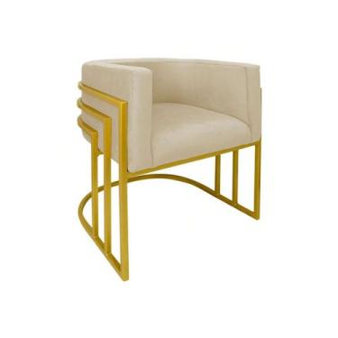 Imagem de Poltrona Lua  base dourada metal 3 ferros luxo veludo - NoBrand, Bege