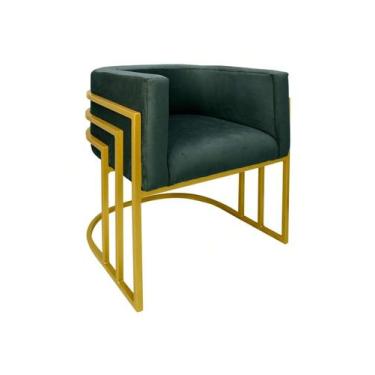Imagem de Poltrona Lua  base dourada metal 3 ferros luxo veludo - NoBrand, Verde
