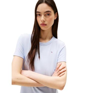 Imagem de Tommy Jeans Vestido midi colado ao corpo feminino com detalhe de logotipo, Azul doce, XPP