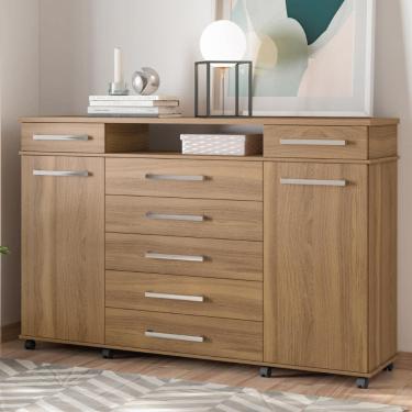 Imagem de Cômoda London Quarto com 7 Gavetas 2 Portas e Rodízios