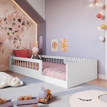 Imagem de Cama Infantil de Chão Montessoriana de Solteiro para Menino e Menina com Grade de Proteção Lateral