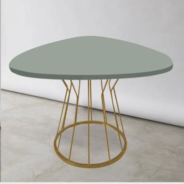 Imagem de Mesa De jantar Orgânica Oval Maisa Para até 4 Lugares Ferro Dourado Tampo 100% mdf Verde Oliva - Ahazzo Móveis