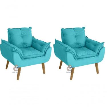 Imagem de Kit 02 Poltrona Opala Azul Turquesa