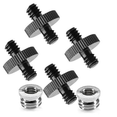Imagem de Adaptador macho de 1/4" para parafuso de tripé roscado macho de 1/4" conversor de rosca de montagem padrão dupla face para montagem em gaiola de câmera (4 peças)